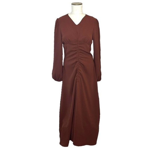 Pixie Market Rust Brown Shirred Midi Dress Size S - Picture 2 of 9